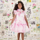 Girls White & Pink Rose Tulle Dress, 5, hi-res