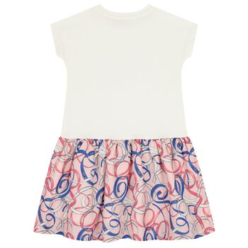 Girls Ivory & Pink Ribbon Logo Dress