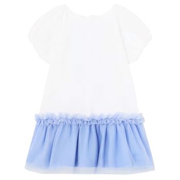 Younger Girls White & Blue Floral Dress