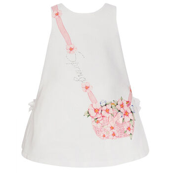 Girls White Floral Bag Dress