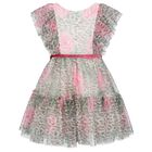 Girls Beige Leopard & Pink Rose Tulle Dress, 2, hi-res