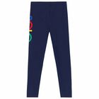 Girls Navy Logo Leggings, 1, hi-res