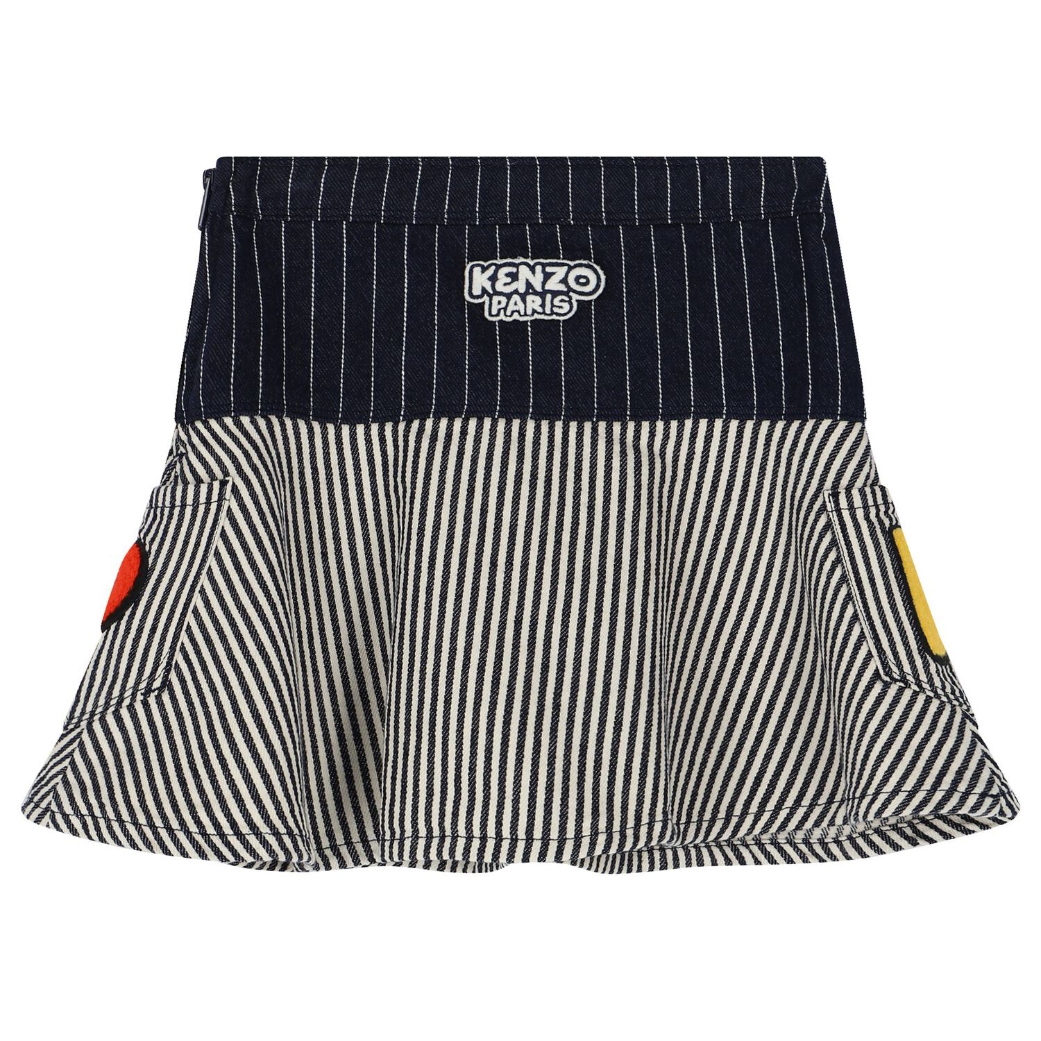 Girls Navy Blue & Ivory Logo Striped Skirt, 1, hi-res image number null