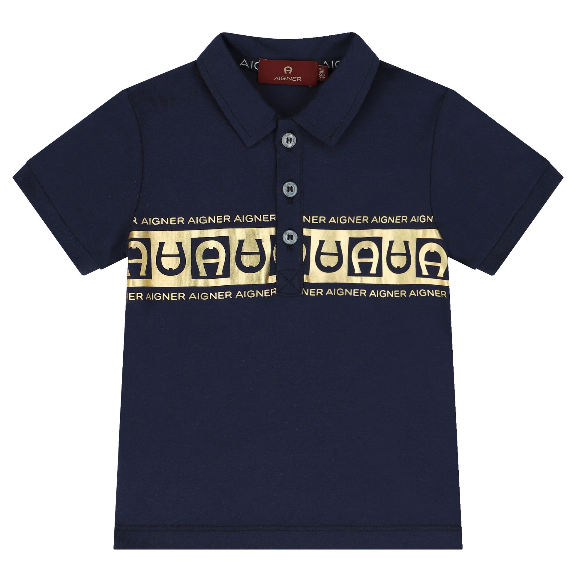 Aigner Younger Boys Navy Gold Polo Shirt Junior Couture UAE