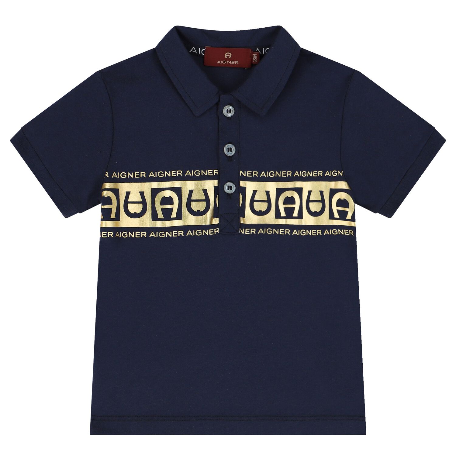 Younger Boys Navy & Gold Polo Shirt, 2, hi-res