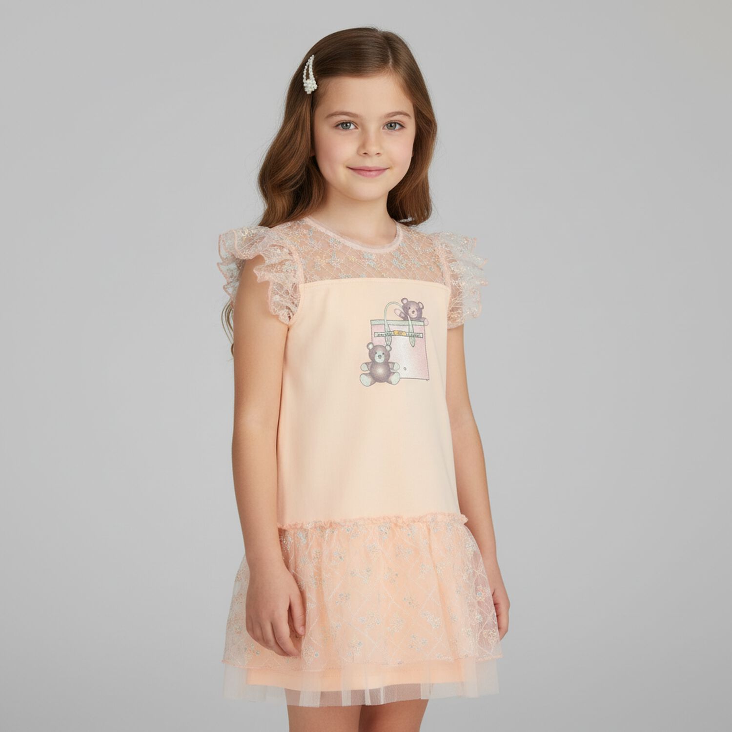 فستان بنات  بطبعة حقيبة باللون الوردي, 1, hi-res