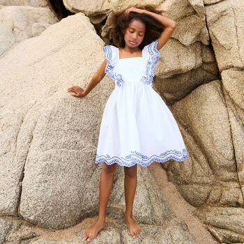 Girls White Broderie Anglaise Dress