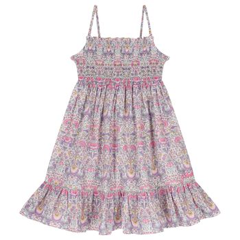 Girls Purple & Pink Floral Smocked Dress