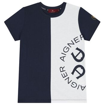 Boys Navy Blue & White Logo T-Shirt