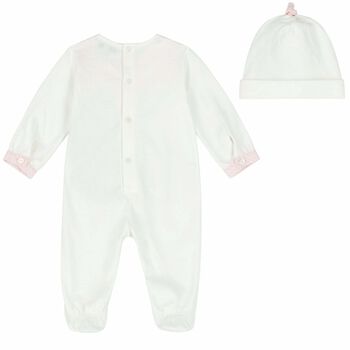 Baby Girls Ivory & Pink Logo Babygrow & Hat Set