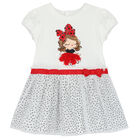 Younger Girls White Graphic Dress, 1, hi-res