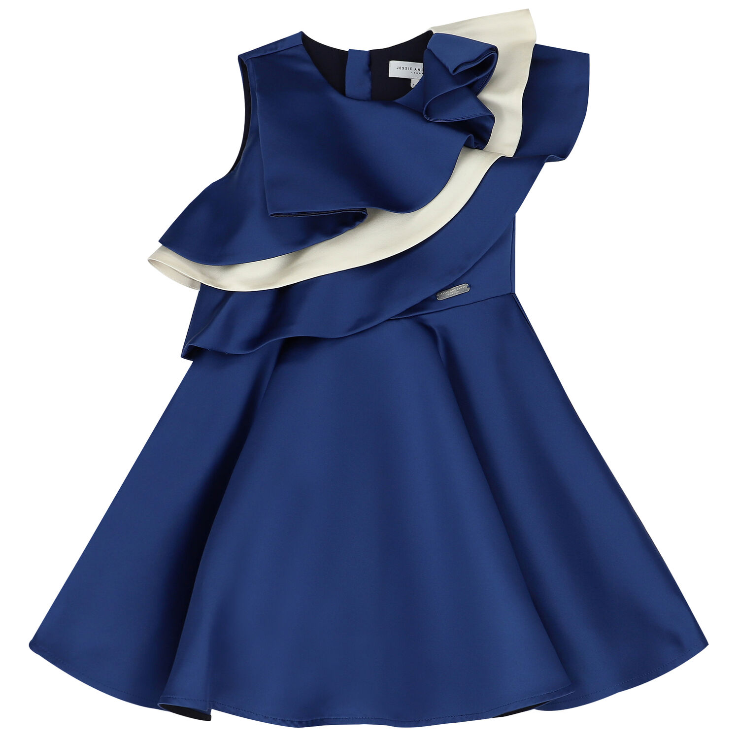 Girls Blue Satin Ruffle Dress, 1, hi-res