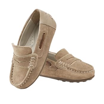 Younger Boys Beige Suede & Leather Loafers