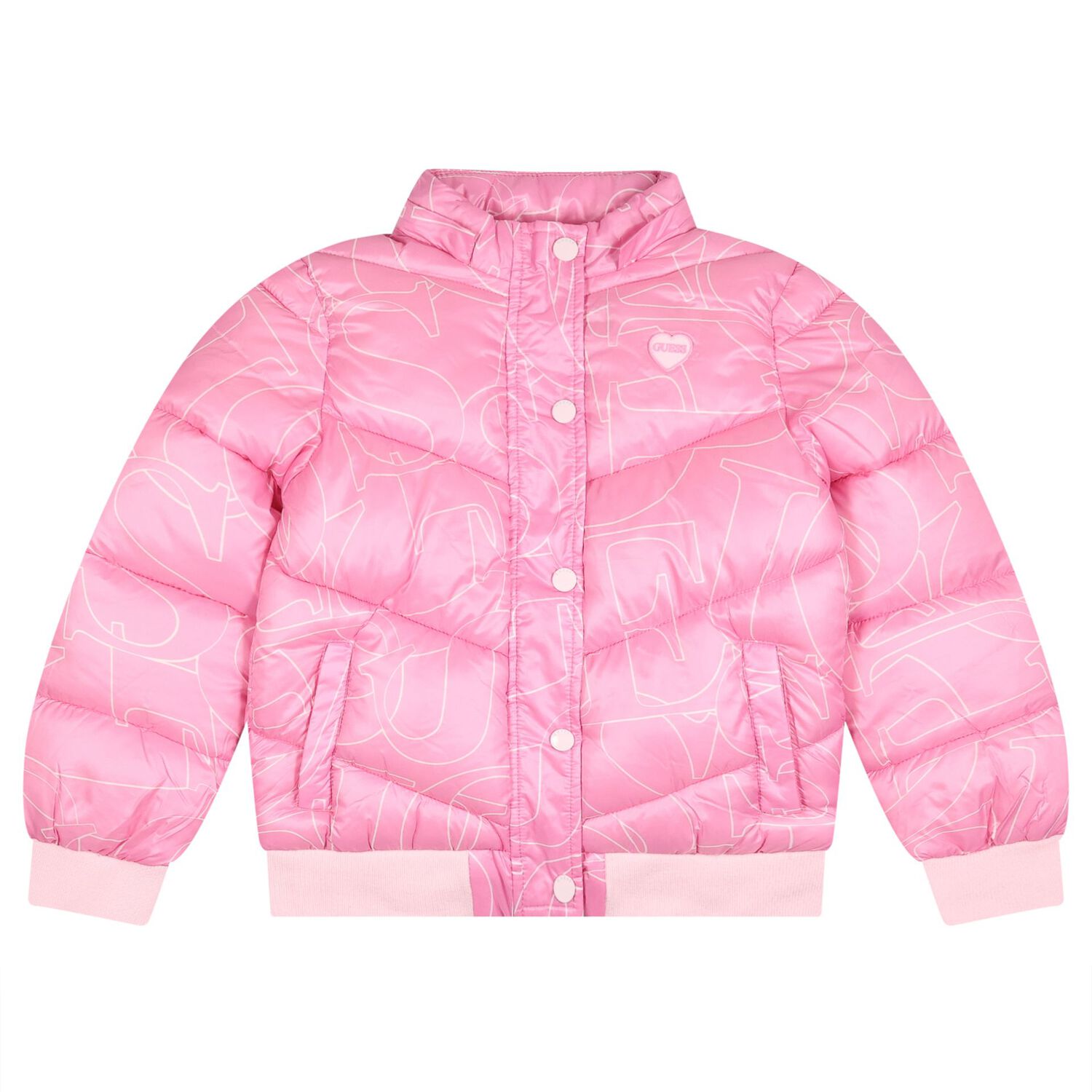 Girls Pink Bear Logo Padded Jacket, 1, hi-res