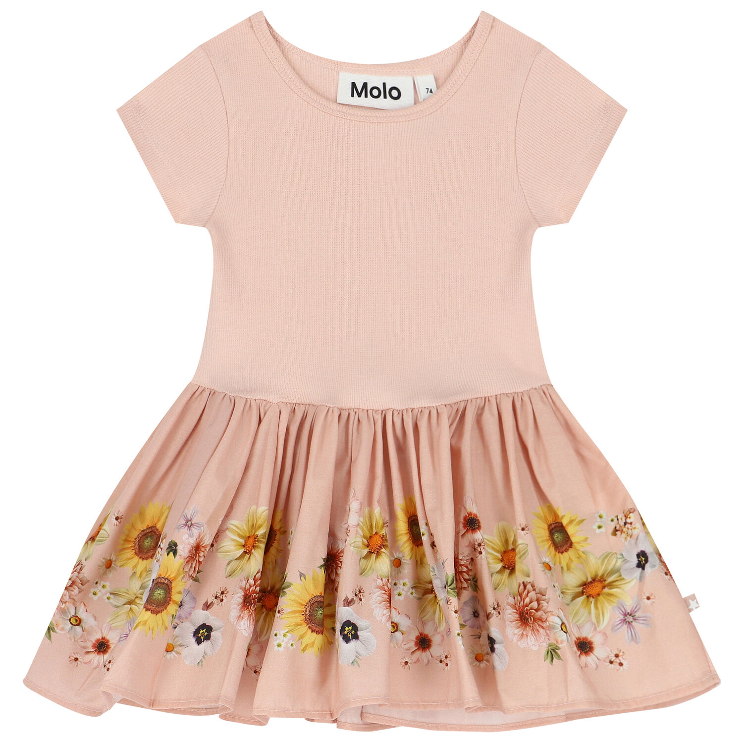 Younger Girls Beige Floral Dress, 1, hi-res