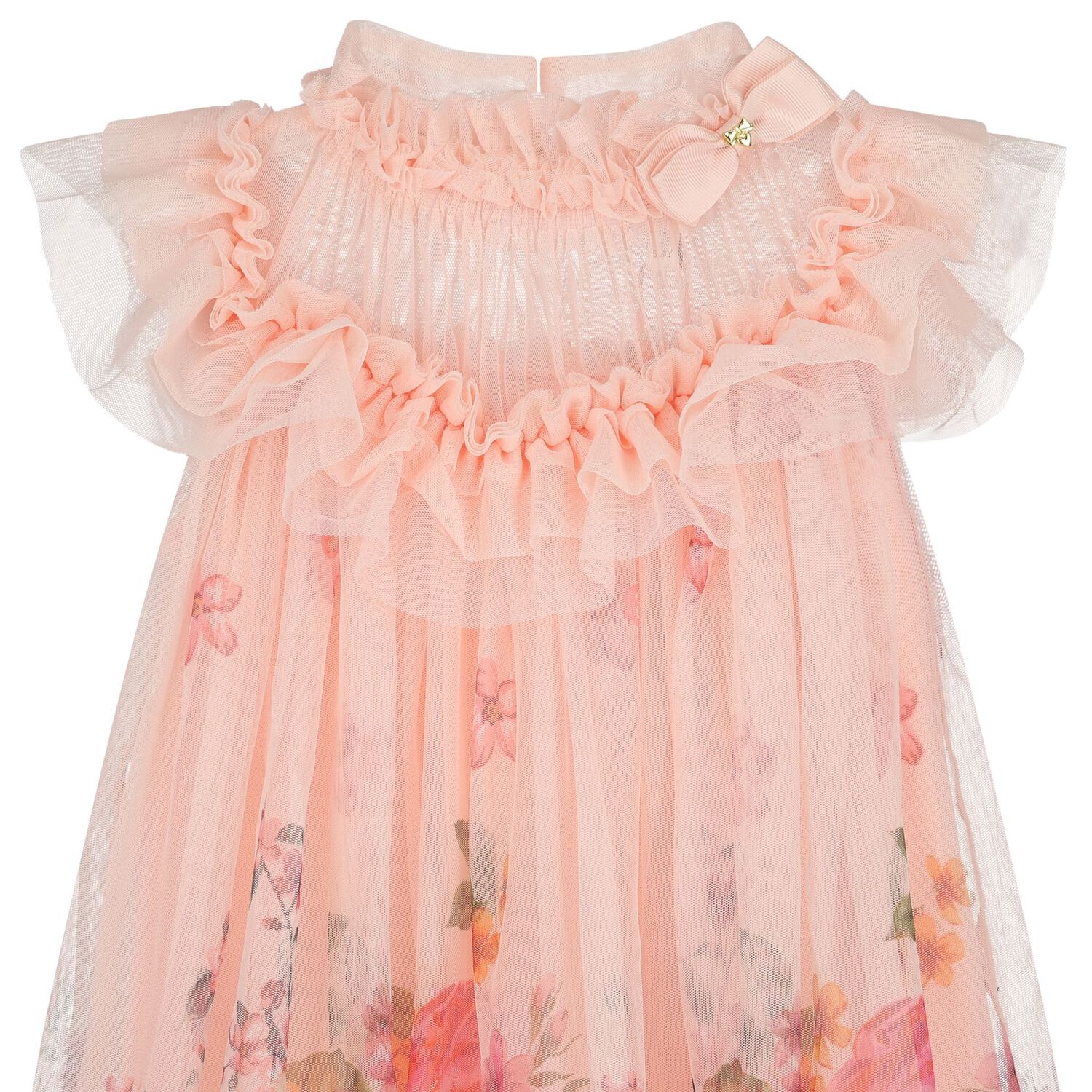 Girls Pink Floral Tulle Dress , 1, hi-res