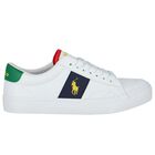 Boys White & Navy Blue Logo Trainers, 1, hi-res