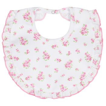 Baby Girls White & Pink Roses & Blooms Bib