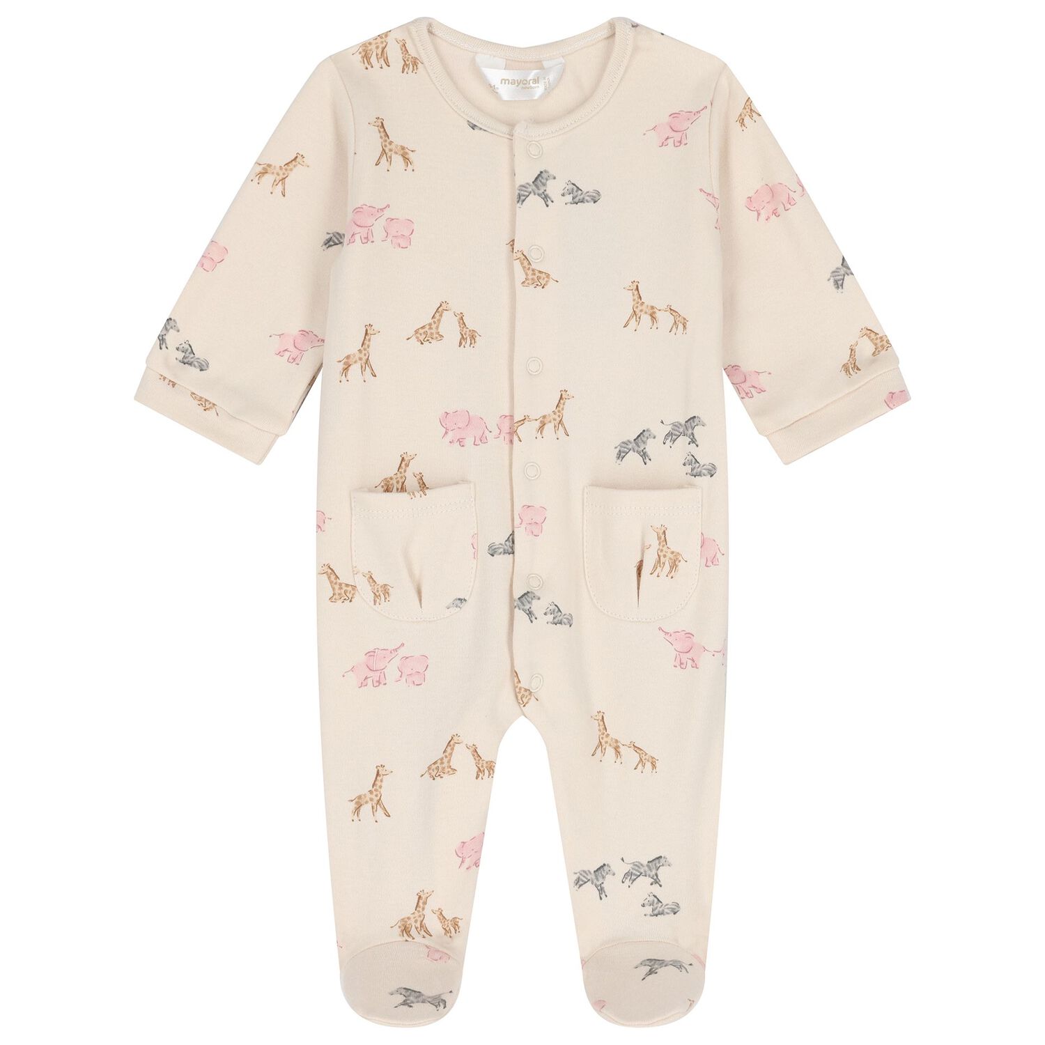 Baby Girls Beige & Pink Animals Babygrows ( 2-Pack ), 3, hi-res