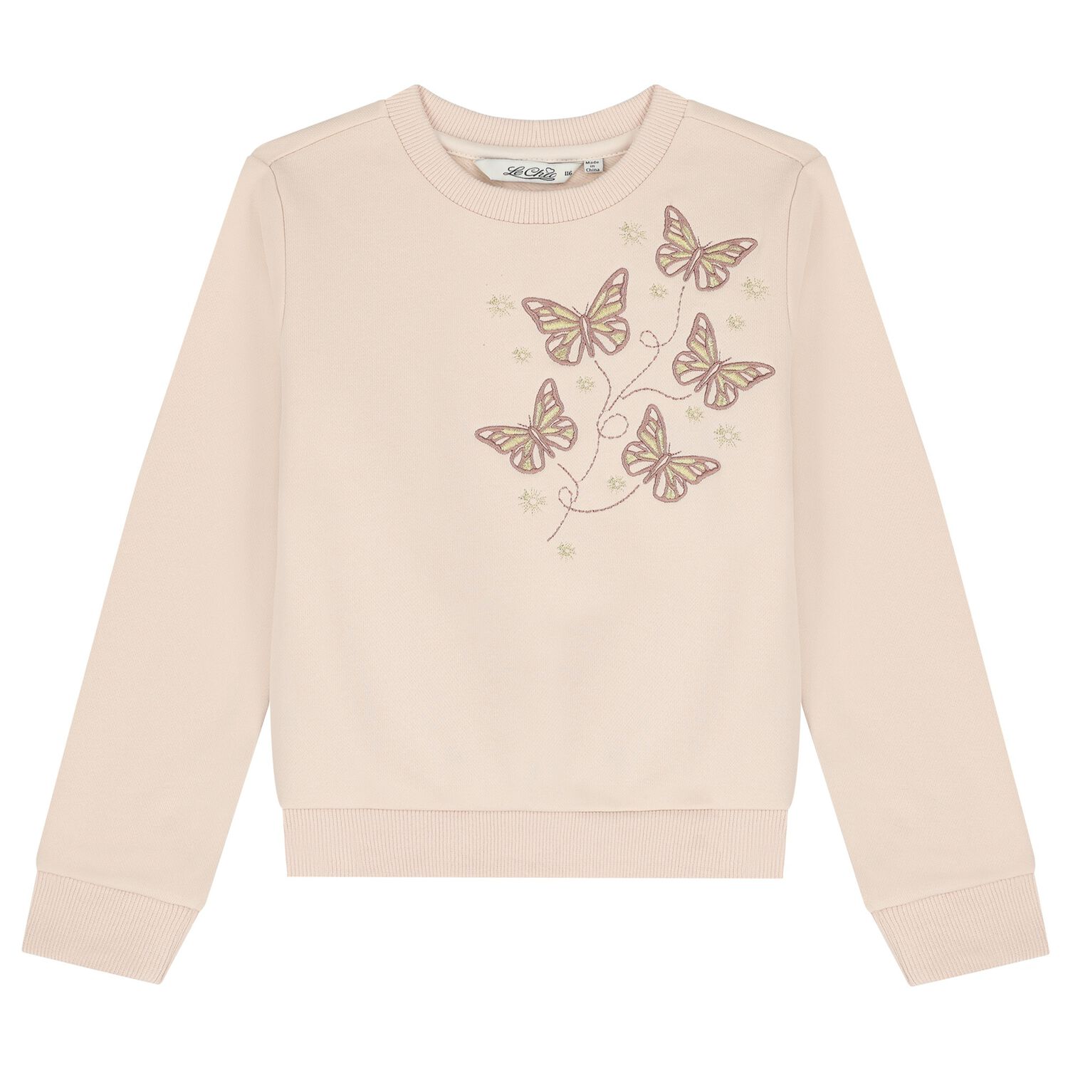 Girls Beige Butterfly Sweatshirt, 1, hi-res image number null