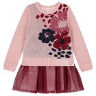 فستان بنات تل محبوك باللون الوردي, , hi-res