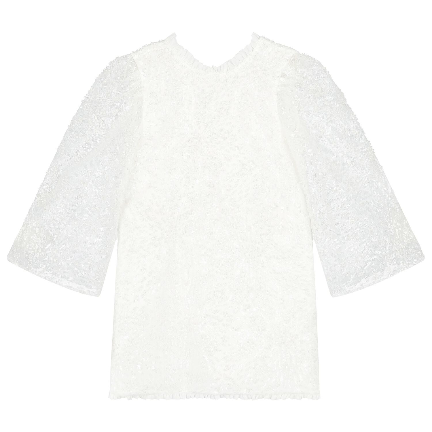 فستان تول باللون أبيض مزخرف للبنات, 1, hi-res