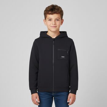 Boys Black Hooded Zip Up Top