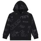 Boys Black Logo Hooded Top, 2, hi-res