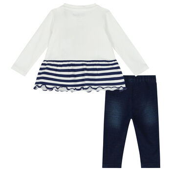 Baby Girls White & Blue Trousers Set