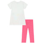 Girls White & Pink Graphic Leggings Set, 2, hi-res