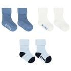 Baby Boys Blue & White Logo Socks ( 3-Pack ) , 2, hi-res