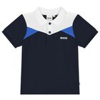 Younger Boys Navy Blue Logo Polo Shirt, 2, hi-res