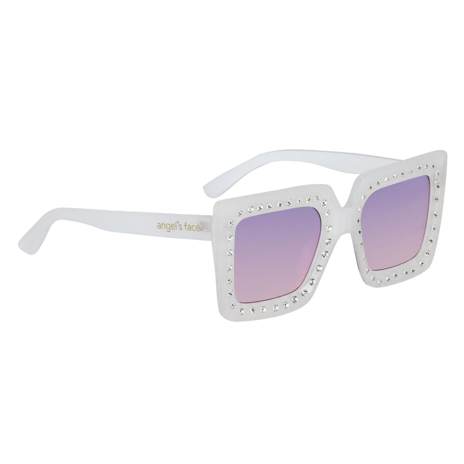 Girls White Diamante Sunglasses, 1, hi-res