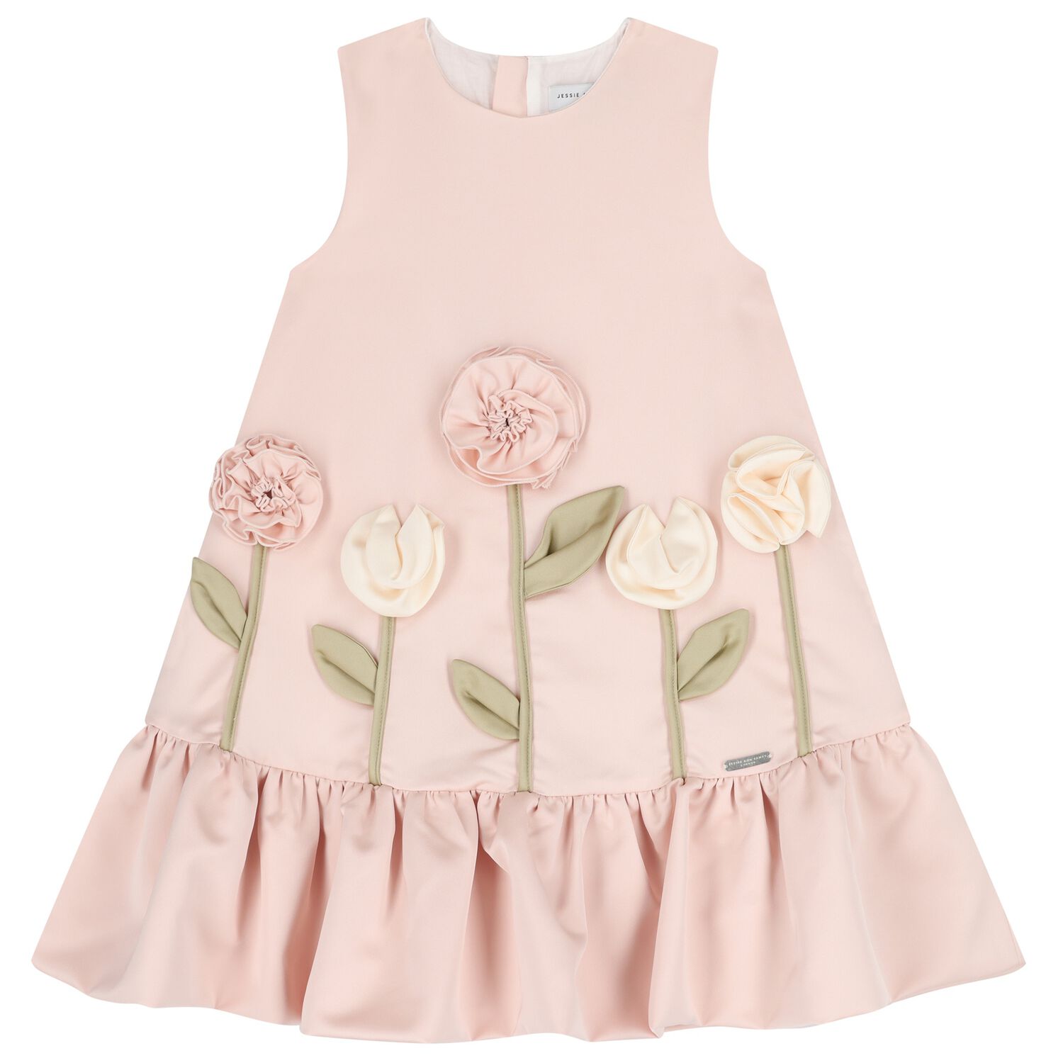 Girls Pink Flower Satin Dress, 2, hi-res image number null