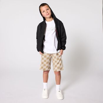 Boys Beige & White Check Logo Shorts