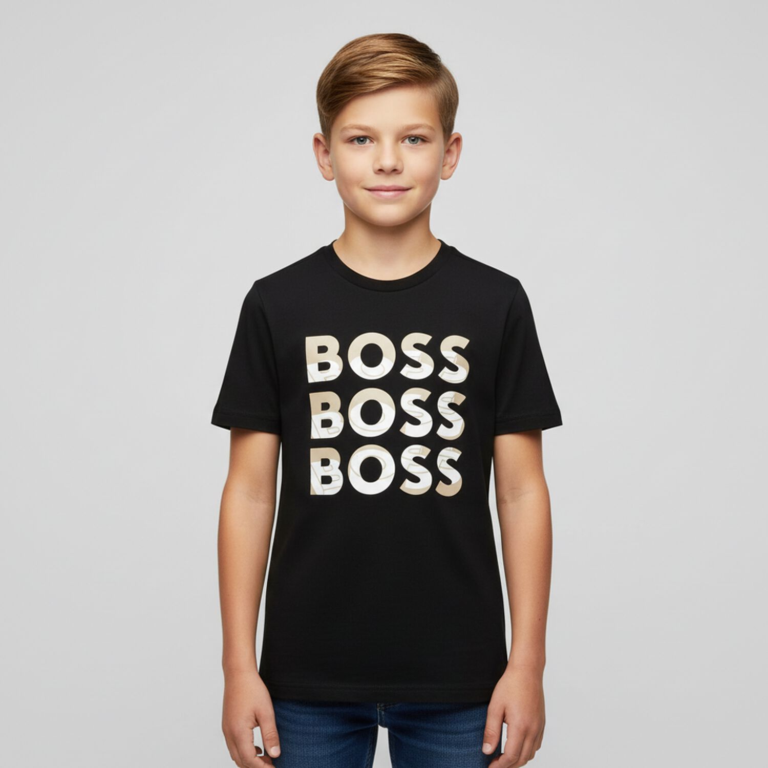 تيشيرت أولاد بالشعار باللون الأسود, 1, hi-res image number null