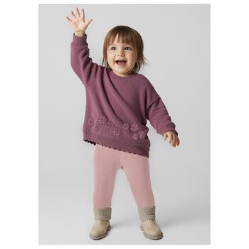 Younger Girls Pink Velvet Leggings