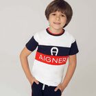 Boys White, Navy & Red Logo T-Shirt, 2, hi-res