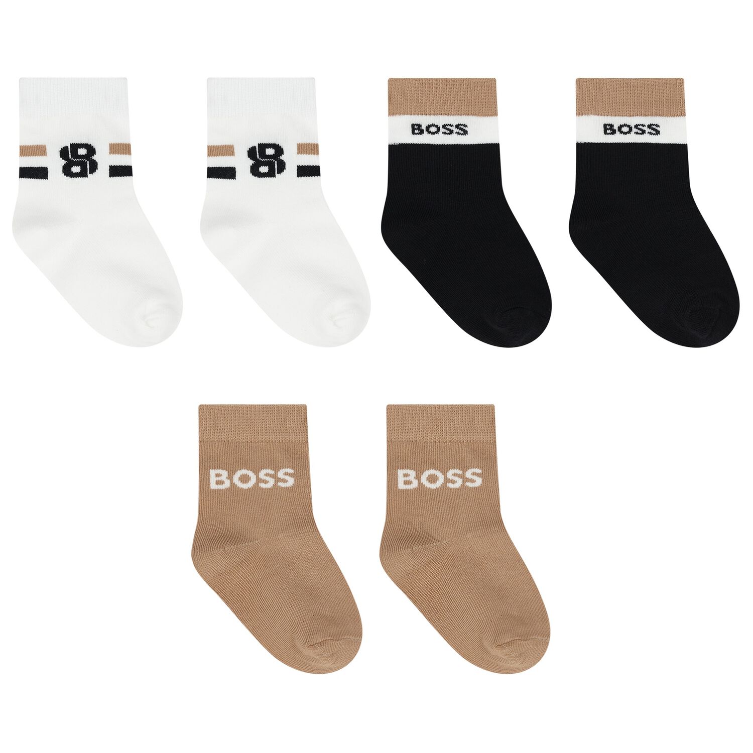 Baby Boys Beige, White & Black Logo Socks ( 3-Pack ) , 1, hi-res