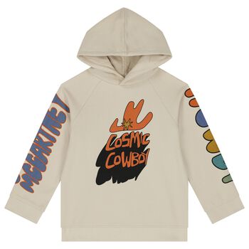 Boys Beige Logo Slogan Hooded Top