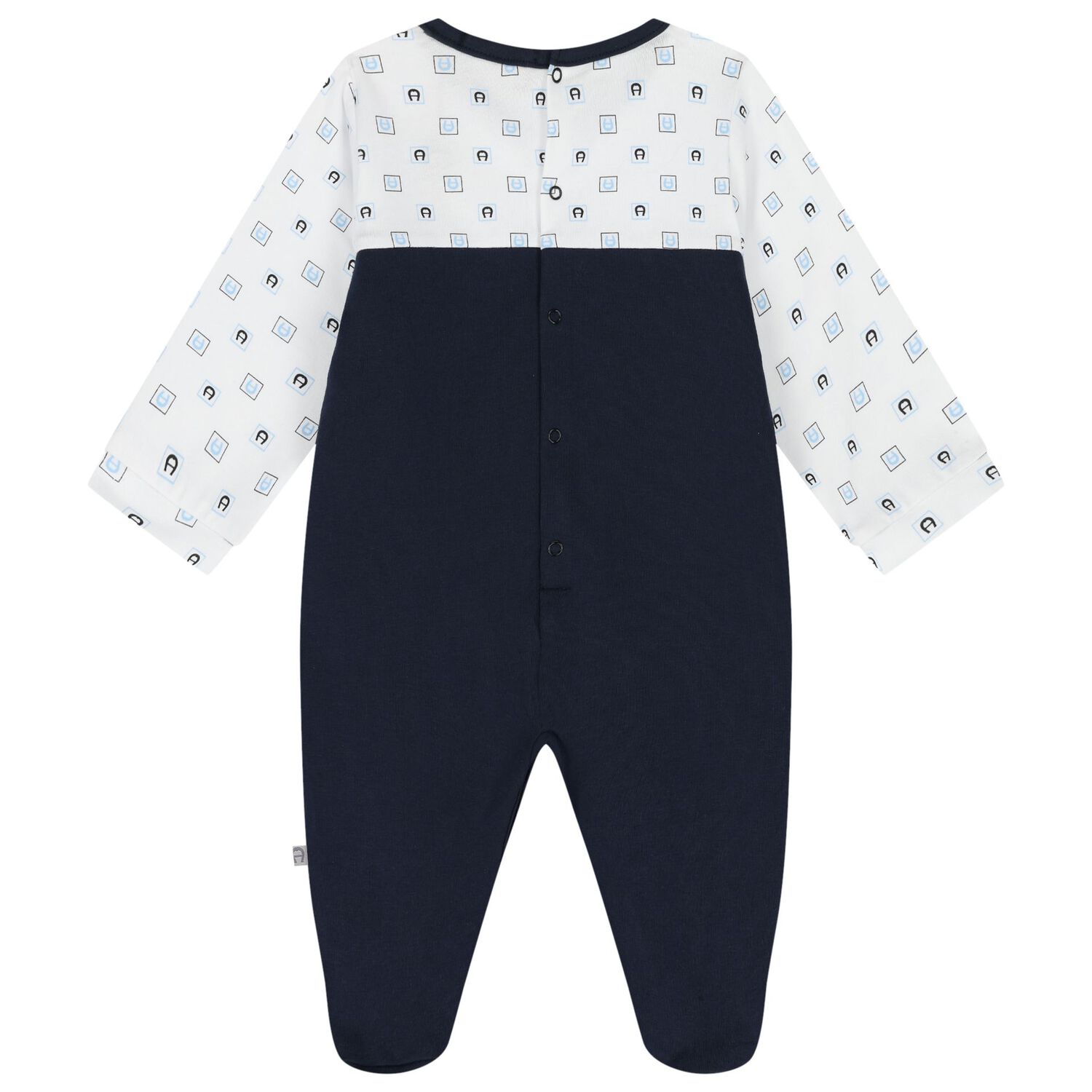 Baby Boys White & Navy Blue Logo Babygrow, 1, hi-res image number null