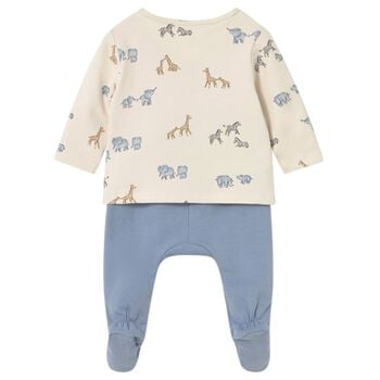 Baby Boys Beige & Blue 2 Piece Babygrow