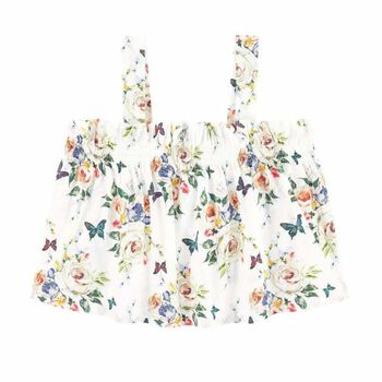 Girls White Floral Crop Top