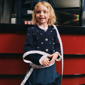 كارديجان بنات بااللون أزرق داكن محبوك مزين بالترتر