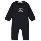 Baby Boys Navy Blue Logo Romper, 1, hi-res
