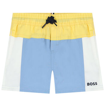 Younger Boys Yellow & Blue Logo Swim Shorts