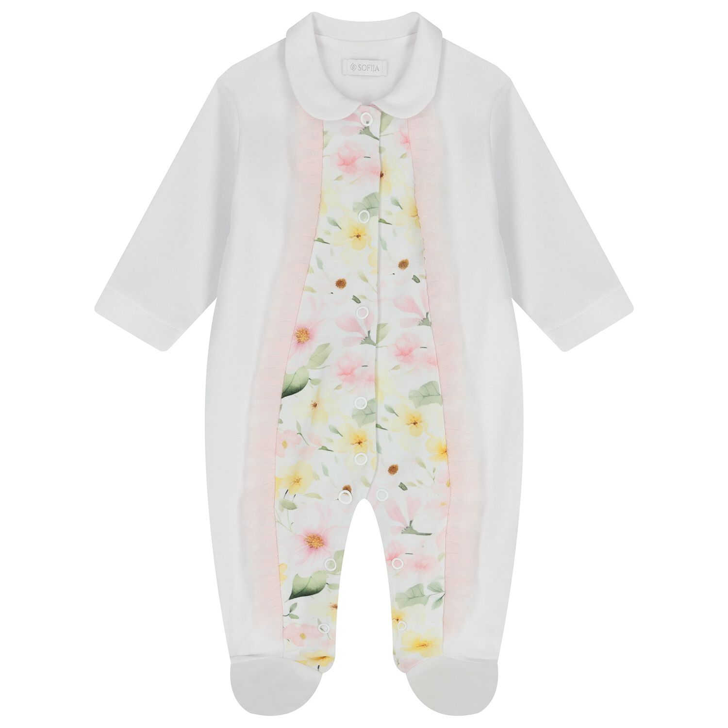 Baby Girls White Floral Babygrow, 1, hi-res
