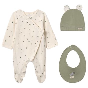 Baby Boys Beige & Green Babygrow Gift Set