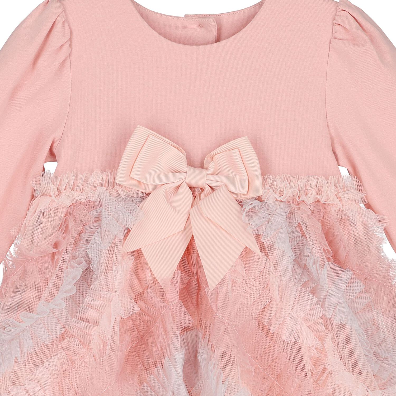 Baby Girls Pink Bow Tulle Dress, 1, hi-res