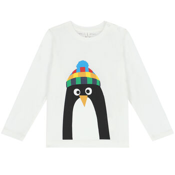 Younger Boys Ivory Penguin Long Sleeve Top